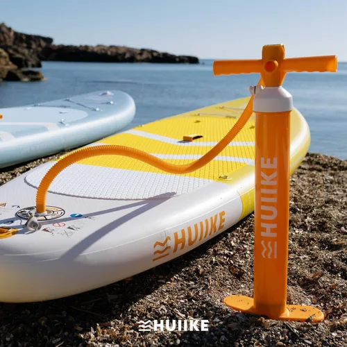 Miniatura 8 de HUIIKE Bomba manual de tabla de remo con bomba manual de doble acción de 15 PSI, bomba de mano estable para paddleboard, bomba de mano de Naranja