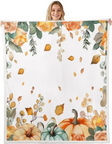 Miniatura 20 de Manfei Hello Fall Throw Blanket Pumpkin Maple Leaf Plaid Patchwork Fleece Blanket Autumn Theme Cozy Throws for Bed Couch Sofa,Kids Boys Girls Room