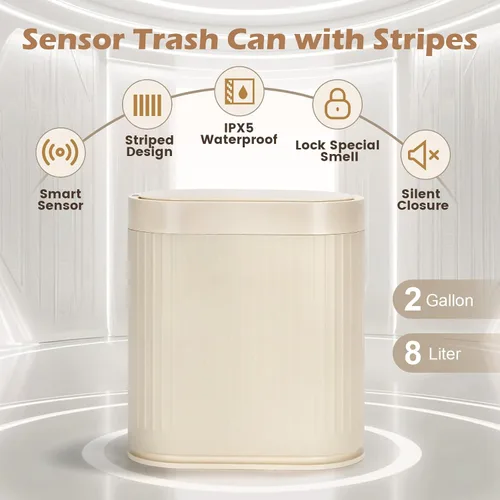 Miniatura 5 de SYNCVIBE Basurero de baño con tapa, cubo de basura automático con sensor de 2 galones, cubo de basura inteligente de 7.5 litros, sensor