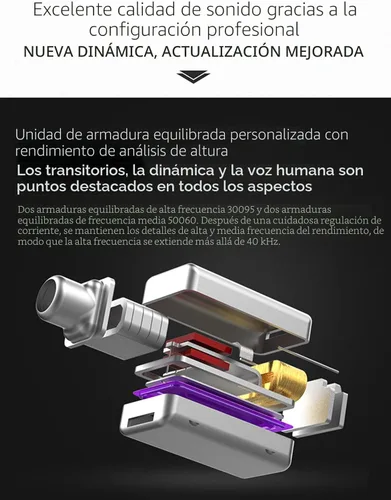 Miniatura 4 de KZ ZS10 Pro Monitor dentro del oído, Auriculares IEM con conductor híbrido 4BA+1DD, Auriculares HiFi para juegos con placa frontal de acero
