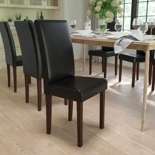 Miniatura 2 de Flash Furniture Greenwich Series Black LeatherSoft - Silla de comedor Parsons de mediados de siglo con parte trasera tapizada