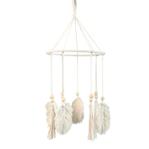 Boho cuna móvil colgante de pared boho guardería decoración macramé hojas colgador tapiz tejido neutral cuna móvil móvil bebé techo móvil bebé bebé