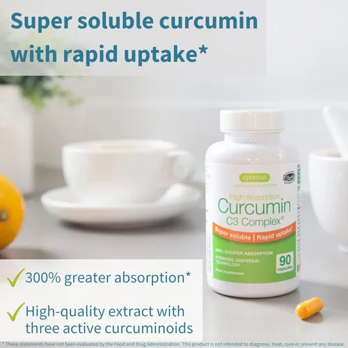 Miniatura 2 de Igennus Advanced Curcumin C3 Complex, 300% mayor absorción y absorción rápida, 95% extracto estandarizado, 90 porciones, etiqueta limpia, suplemento