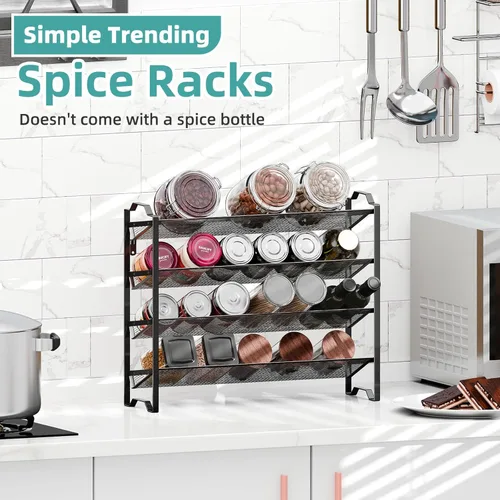 Miniatura 3 de Simple Trending Paquete de 2 organizadores de especias de 4 niveles, estantes apilables para encimera de cocina, para gabinete, encimera, despensa