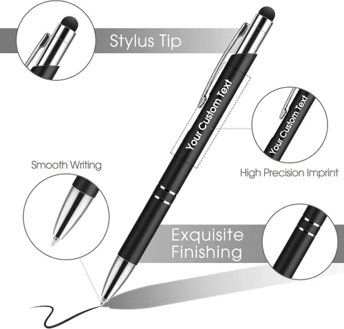 Miniatura 2 de Bolígrafos personalizados con lápiz capacitivo, bolígrafos metálicos personalizados con nombre impreso con tinta negra, grabado con logotipo