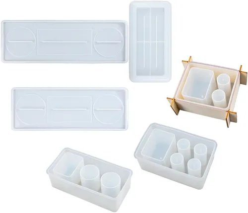 Miniatura 4 de Juego de moldes de silicona de resina epoxi para cemento, hormigón, arcilla polimérica, bandeja organizadora de almacenamiento de baño, 6