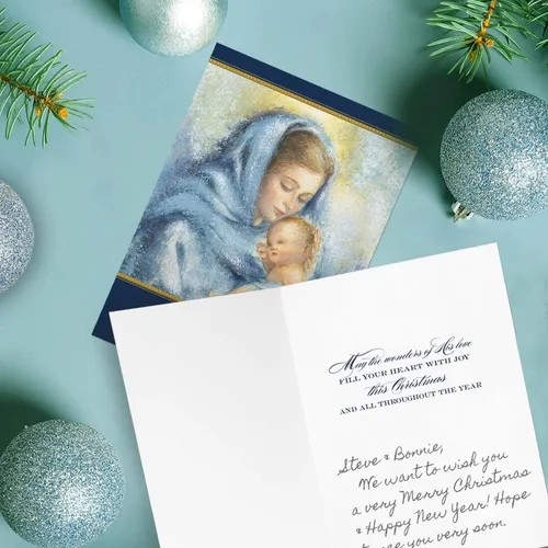 Miniatura 5 de Tarjetas navideñas religiosas de la Virgen y el Niño de Masterpiece / Juego de 16 tarjetas festivas cristianas en caja con acentos de lámina dorada