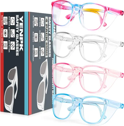 4 Pack Safety Glasses Goggles For Women Anti Fog, Cute Protective Eyewear for Nurses, ANSI Z87+ Anti-Blue Light