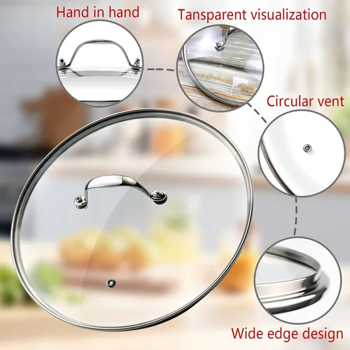 Miniatura 3 de Tapa de olla de vidrio transparente de 8 pulgadas para funda de repuesto para sartén Con mango de puente de arco de acero inoxidable plateado