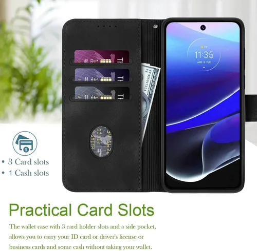 Miniatura 2 de Funda para teléfono Moto G Stylus 5G 2022, tarjetero de cuero, correa de muñeca, cierre magnético, a prueba de golpes, funda con tapa