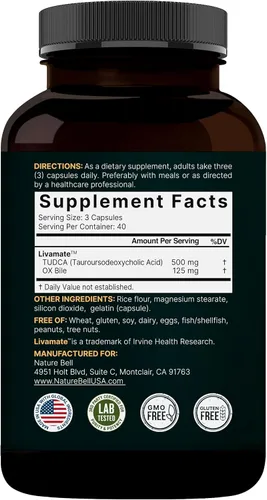 Miniatura 7 de TUDCA 500mg con bilis de buey 125mg por porción, 120 cápsulas – Soporte de sales biliares, fórmula de Livamate de alta absorción Suplemento