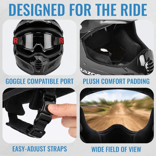 Miniatura 5 de Razor Casco juvenil de cara completa, carcasa exterior de plástico ligero con correas ajustables para jóvenes jinetes