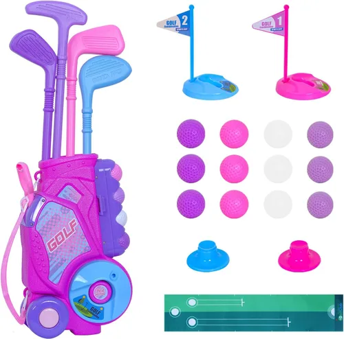 Miniatura 11 de Nattork Juego de golf para niños y niñas de 1, 2 y 3 años, carrito de golf mejorado para niños con 4 palos y 12 pelotas, juguete deportivo para Azul