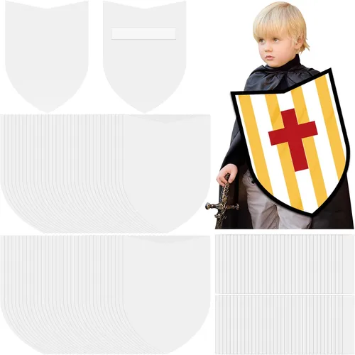 ReliThick 36 protectores de papel en blanco para niños, escudos de cartón, manualidades para decorar con asas para marcadores, crayones, pintura,
