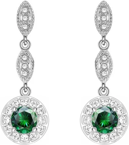 Miniatura 9 de Crystalline Azuria Aretes colgantes con cristales redondos de circonita chapada en oro blanco de 18 quilates para mujer