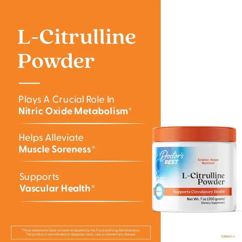 Miniatura 4 de Doctors Best L-citrulina en polvo – Suplemento de citrulina L para hombres y mujeres, apoyo al metabolismo del óxido nítrico, ayuda al dolor