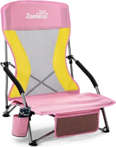 Miniatura 13 de Lamberia Silla de playa plegable para adultos, paquete de 2, sillas de playa bajas portátiles con capacidad de 300 libras, silla de camping ligera