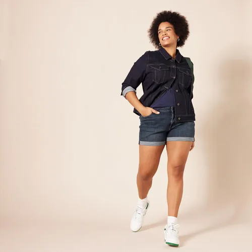 Miniatura 8 de Tienda Essentials Pantalones cortos de mezclilla ajustados de tiro medio de 4 pulgadas para mujer
