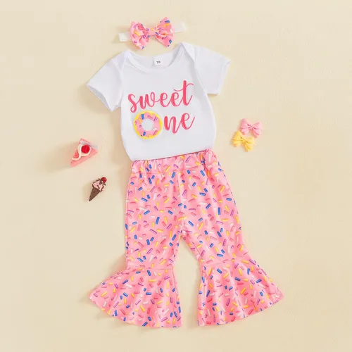 Miniatura 17 de Conjunto de ropa de cumpleaños para bebé niña pequeña, camiseta de manga larga, pantalones de campana, diadema