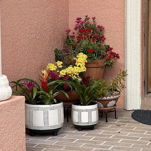 Miniatura 5 de Paquete de 4 soportes de metal negro para macetas de piso para plantas de interior y exterior de 23 cm, soporte para macetas de flores resistente