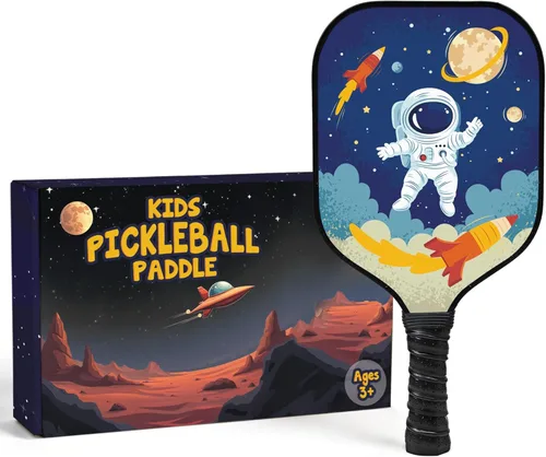 Miniatura 7 de Paleta de pickleball para niños diseñada para edades de 3 a 12 años, fibra de vidrio ligera (0.37 libras), agarre pequeño para un fácil control