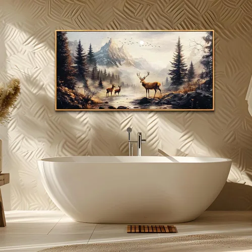Miniatura 8 de KELIYUAN Lienzo decorativo de pared para sala de estar, decoración de pared grande para dormitorio, pintura de paisaje de alce, montaña, fotos