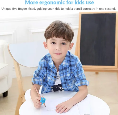Miniatura 9 de Firesara - Empuñaduras de entrenamiento para lápiz, agarre de entrenamiento para niños, ergonómico, 5 dedos, juegos fijos para corrección de postura