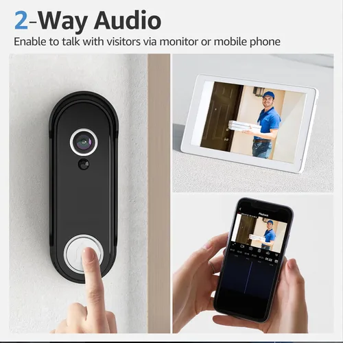 Miniatura 6 de timbre de puerta de vídeo inalámbrico con cámara y monitor, cámara de timbre de 1080P HD con monitor táctil de 8", detección de movimiento, fácil