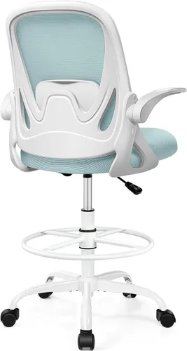 Silla de dibujo alta de oficina con reposabrazos abatibles, altura ajustable y soporte lumbar mejorado, taburete ergonómico con ruedas, soporte de
