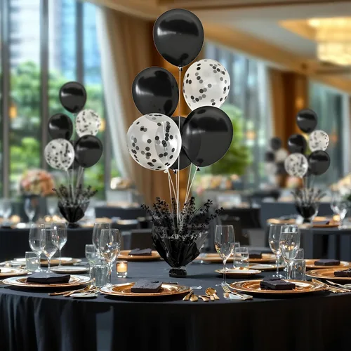 Miniatura 4 de 2 Juego de Globos de Mesa Negros con Spray de Aluminio para Centro de Mesa con Globos Negros y de Confeti, Kit de Soporte para Decoración de Mesa