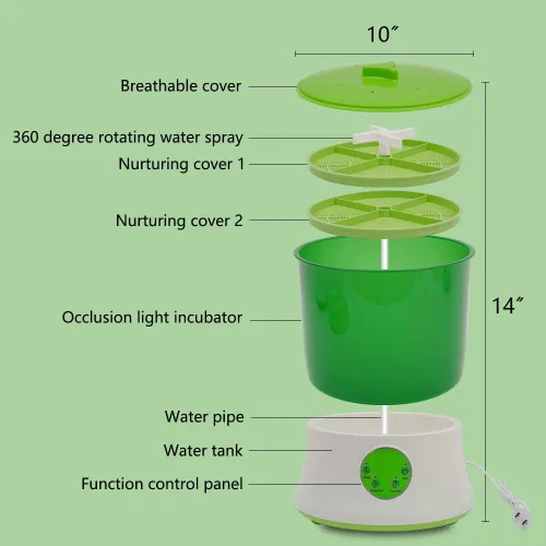 Miniatura 9 de TFCFL Máquina de brotes de frijoles de 2 capas de 20 W, brotador automático de semillas de gran capacidad, herramienta de germinación de cereales