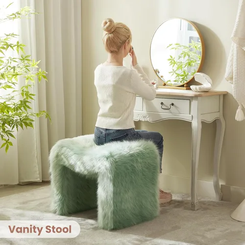 Miniatura 5 de Taburete de tocador, reposapiés pequeño, otomano, asiento de piel sintética, sin espalda, moderno, reposapiés, peludo para sala de maquillaje, sala