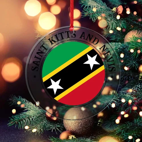 Miniatura 6 de Adorno de Navidad redondo de acrílico transparente de San Cristóbal y Nieves con la bandera nacional de San Cristóbal y Nieves, regalo de Navidad