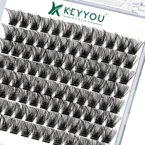 Racimos de pestañas 96 piezas, pestañas individuales Y03, rizo D, 14 mm, racimos de pestañas KEYYOU, volumen, pestañas sueltas y suaves, extensión