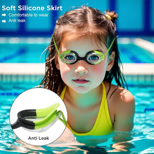 Miniatura 3 de Gafas de natación para niños, paquete de 2 gafas de natación de protección completa, sin fugas, antivaho para niños de 3 a 14 años