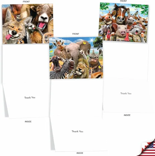 Miniatura 3 de The Best Card Company - 10 tarjetas de felicitación de agradecimiento de vida silvestre con sobres, papel de notas en caja de animales lindos - Aquí
