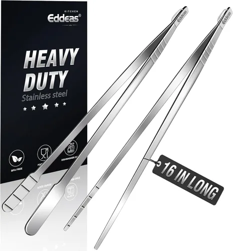 Miniatura 38 de Pinzas para cocinar – Pinzas de cocina de acero inoxidable de 600 grados resistentes al calor, pinzas de bloqueo de metal resistente, perfectas