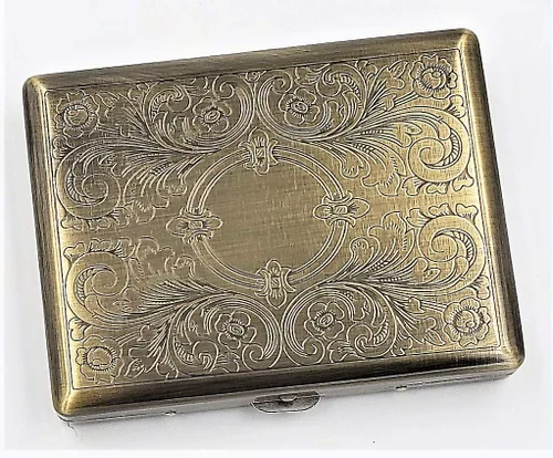 Miniatura 5 de Estuche para cigarrillos retro estilo victoriano con soporte metálico para tamaño regular, king y 100's, tarjetero de bolsillo con patrón grabado