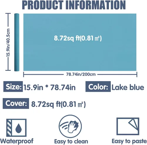 Miniatura 5 de WADILE Papel tapiz autoadhesivo para despegar y pegar, 15.9 x 78.7 pulgadas, papel adhesivo de color sólido, impermeable, papel de pared
