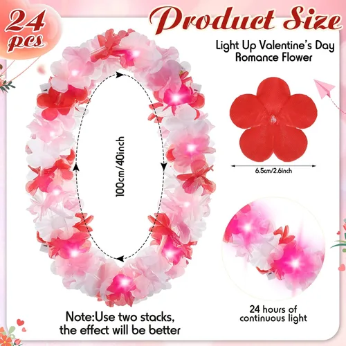 Miniatura 16 de Sherr 24 piezas de collares de flores de leis hawaianas con luces LED para boda, luces LED para leis hawaianas, collares de flores de leis hawaianas
