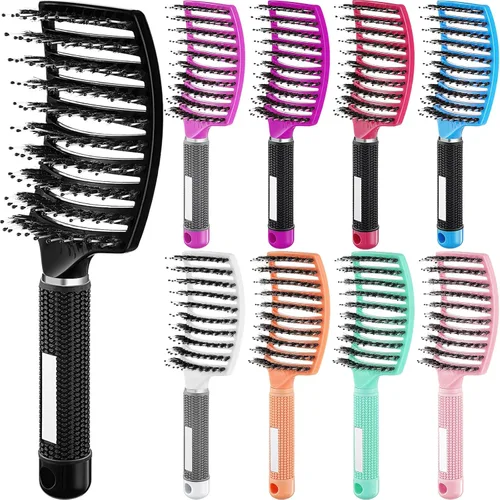 Zopeal 9 cepillos desenredantes a granel con cerdas de jabalí, cepillo desenredante curvado y ventilado para mujeres y hombres, brillante,