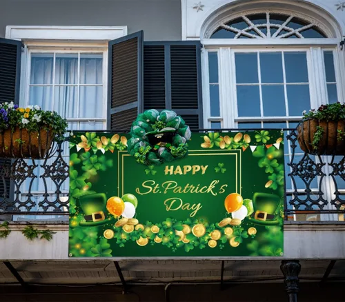Miniatura 7 de Decoraciones de pancarta de feliz día de San Patricio, telón de fondo del día de San Patricio de 71 x 45 pulgadas con diseño de trébol de la suerte