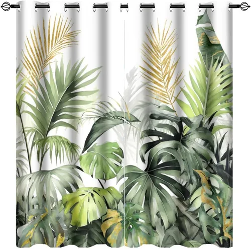 Miniatura 38 de Cortinas abstractas de hojas tropicales, acuarela tropical, hojas de palma, verano hawaiano, plátano, aislamiento térmico, cortinas completas