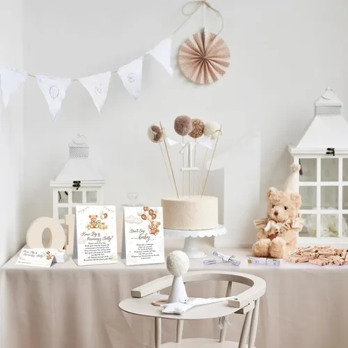 Miniatura 4 de Suzile 105 piezas de juegos de baby shower con tema de oso, incluyen How Big is Mommy's Belly Game Measure Mommy's Belly Sign Don't Say Baby Sign
