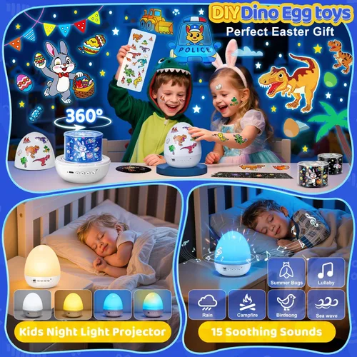 Miniatura 2 de Luz de huevo de dinosaurio para máquina de sonido de guardería 15 sonidos para dormir+películas de 12HD+rotación de 360° Regalos de dnio