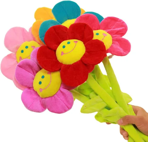 Miniatura 4 de Flor artificial de peluche, ramo de girasol de felpa con tallos flexibles, flores rellenas para decoración del hogar para bodas, fiestas, Morado