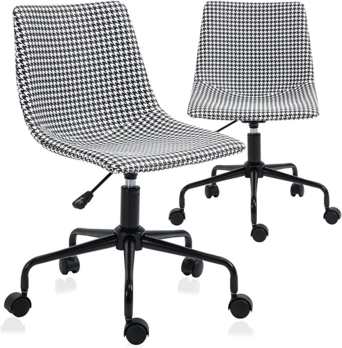 Miniatura 10 de Silla de escritorio de oficina sin brazos en vinilo con estampado de hojas de plátano (blanco) – Silla ergonómica de respaldo medio con ruedas, sin