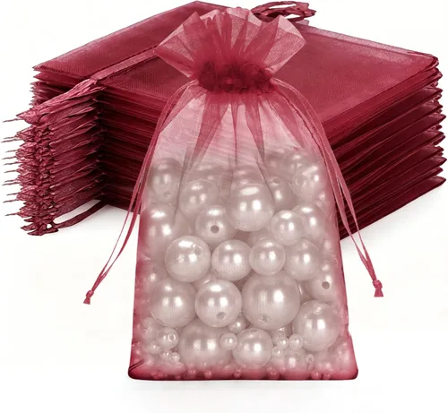 Miniatura 28 de Joycraft 50 bolsas de organza, bolsas de tul transpirables doradas de 4 x 6 pulgadas con cordón, bolsa de malla transparente para recuerdos de boda