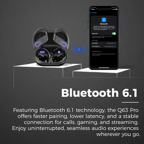 Miniatura 5 de Auriculares inalámbricos Bluetooth con tiempo de reproducción de 200 horas, Bluetooth 6.1 de baja latencia, cancelación de ruido inteligente, IPX7