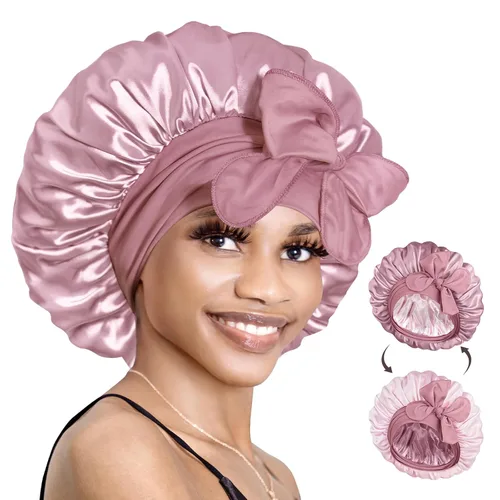 Miniatura 21 de BONNET QUEEN Gorro de seda para dormir, gorro de satén con lazo para el cabello, doble capa, para mujeres, cabello rizado, color marrón